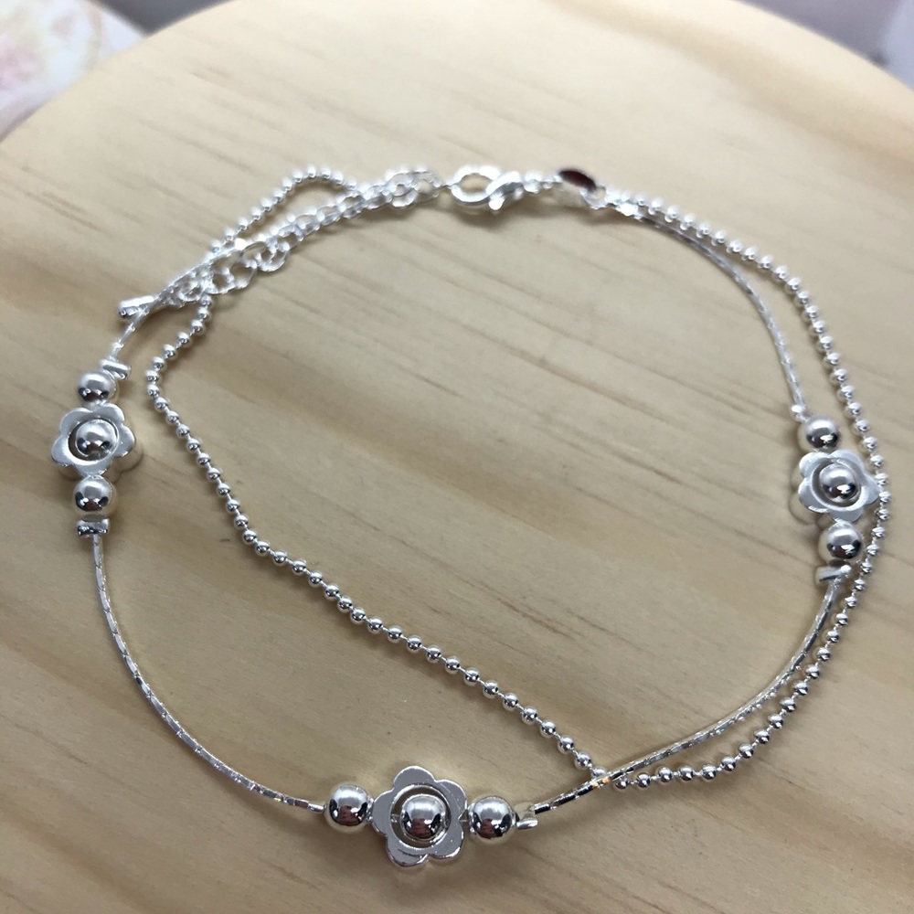 Flower Sterling Silver 925 Dainty Anklet - Picture 2 of 3